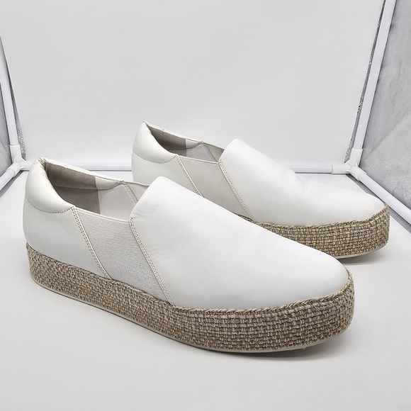 VINCE Wilden White Leather Espadrille Slip-On Flatform Loafers Sneakers sz 40 - Picture 4 of 13